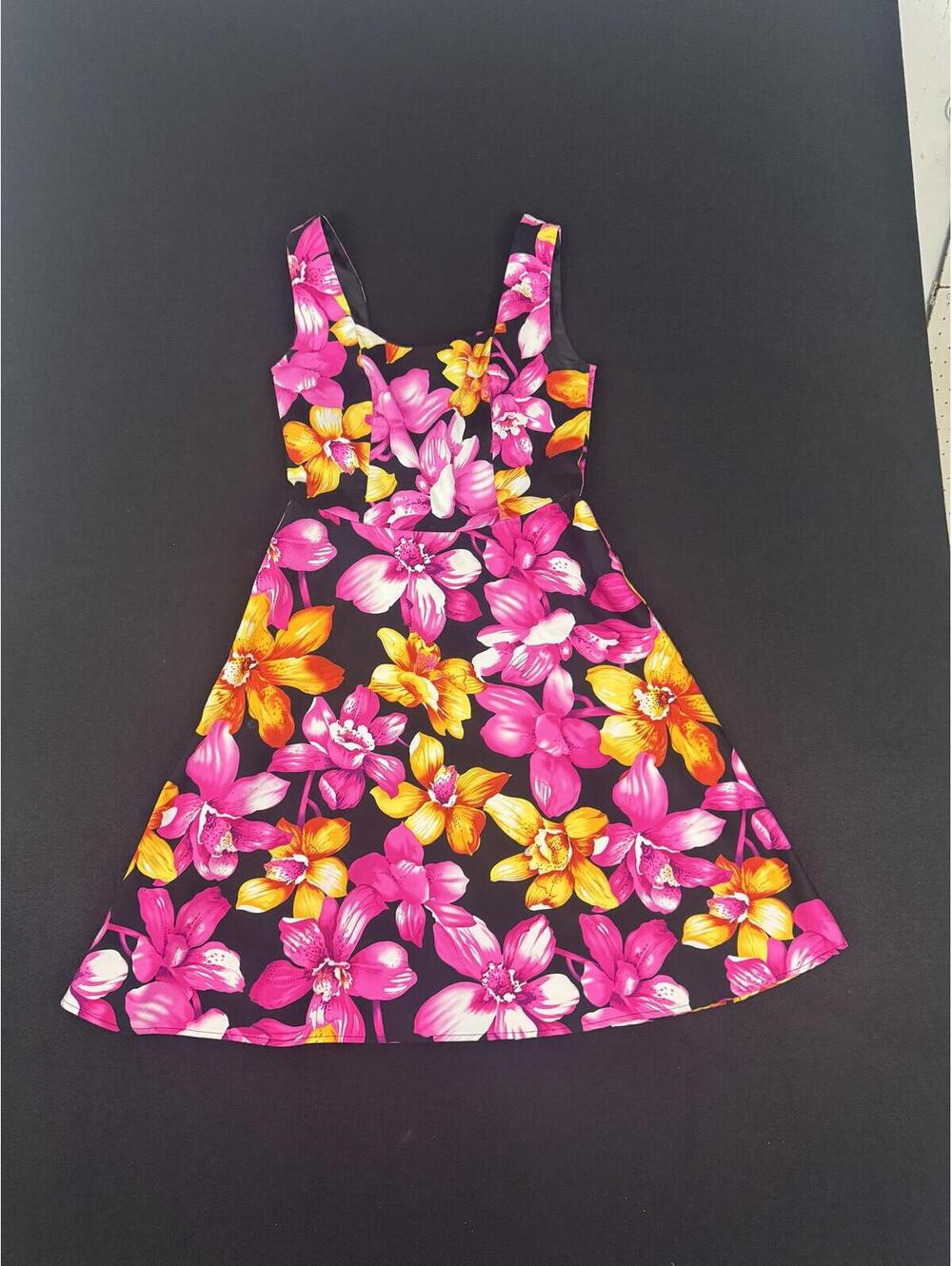 Floral Sleeveless A-Line Dress with Pink and Yellow Flowers Size 6